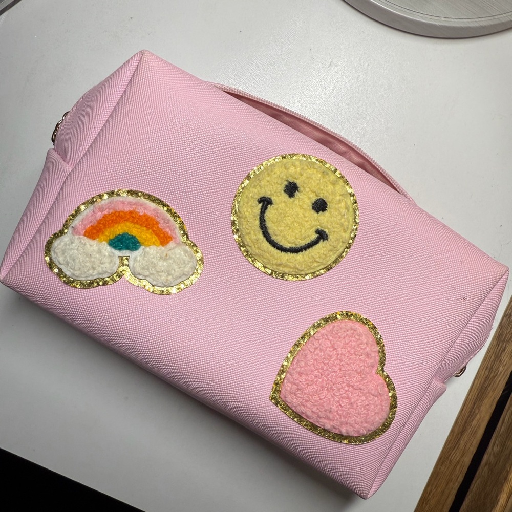 Pink Embroidered Makeup Women's Bag